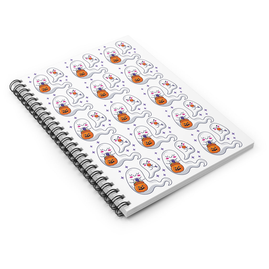 Halloween Ghosts Holding Treats Spiral Notebook - Ruled Line