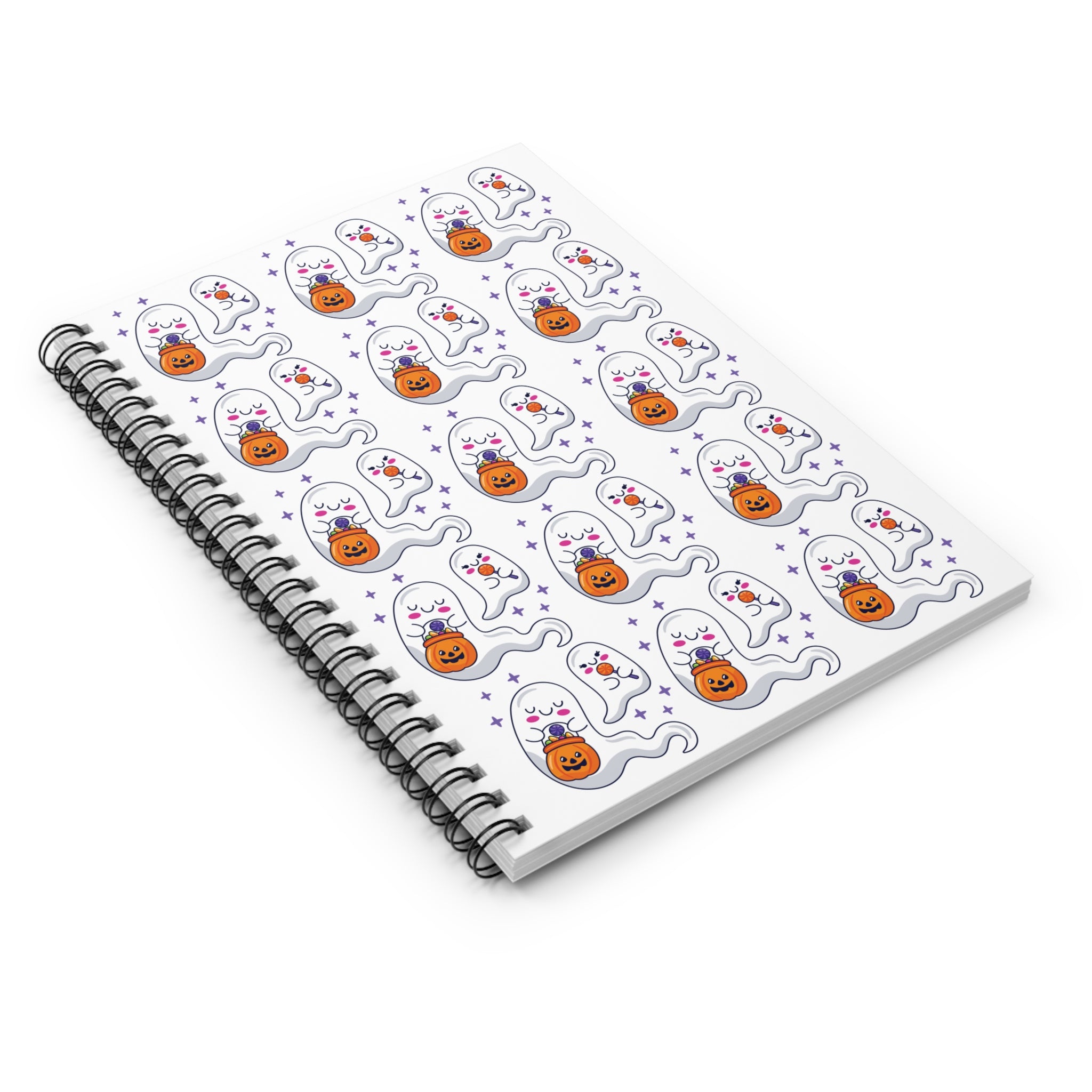 Halloween Ghosts Holding Treats Spiral Notebook - Ruled Line
