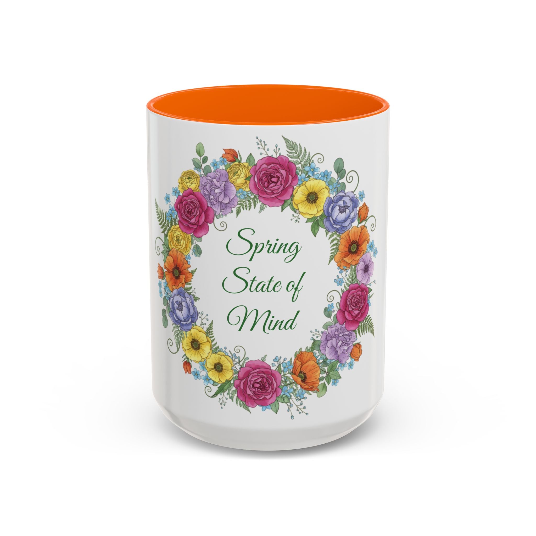 ''Spring State of Mind'' Coffee Mug — Floral Wreath Accent Cup 11/15oz