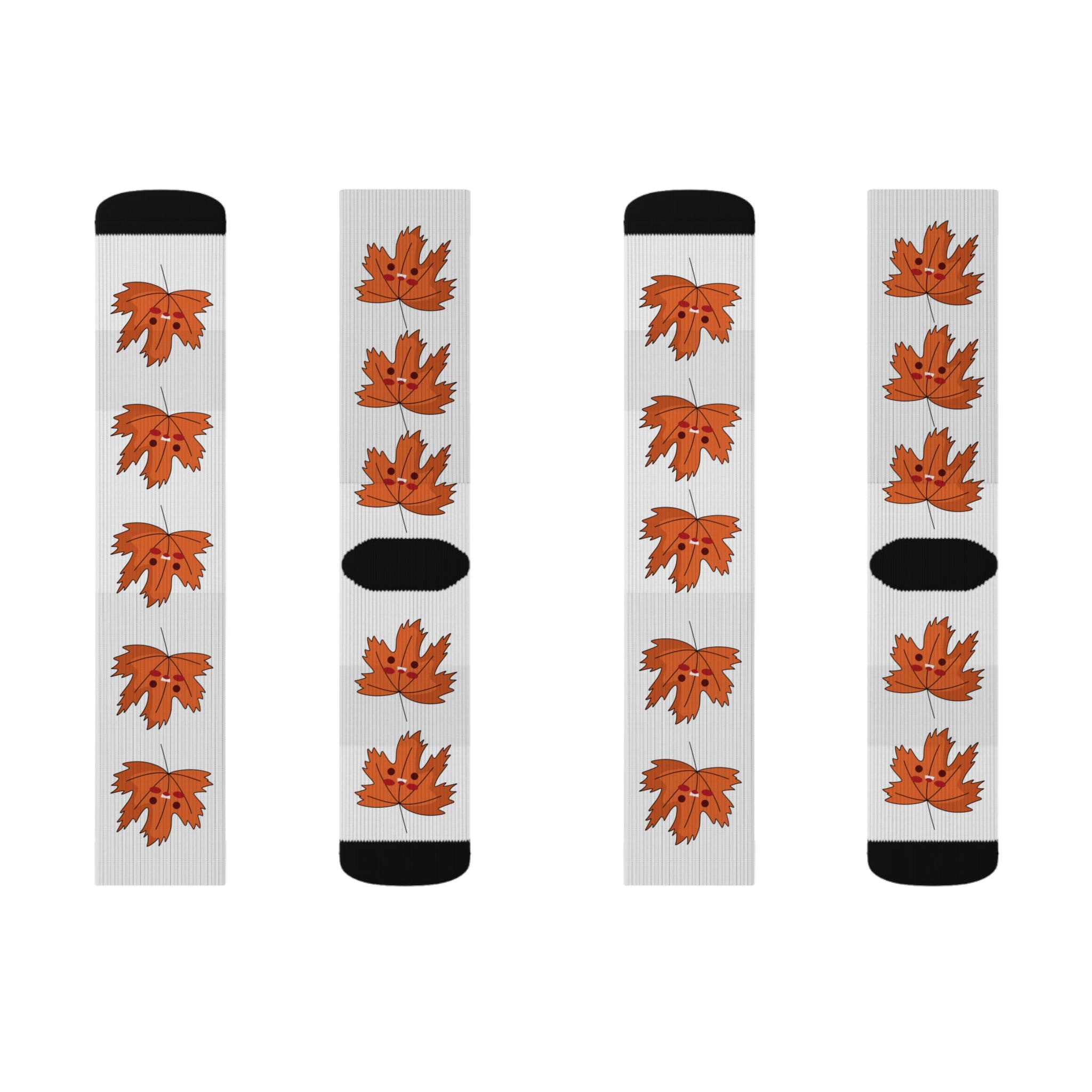 Cute Autumn Leaf Sublimation Socks- White