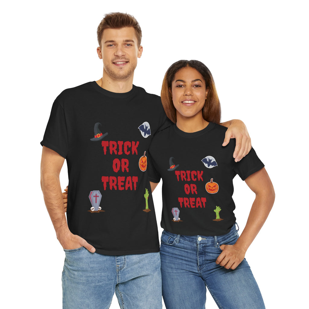 Trick or Treat Unisex Heavy Cotton Tee Black (Red letters)