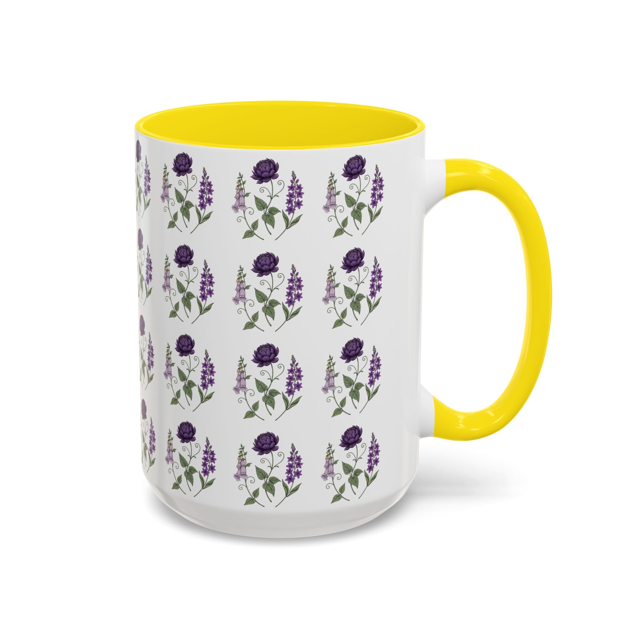 Purple Flowers Coffee Mug — Vintage Floral Cup — 11/15oz