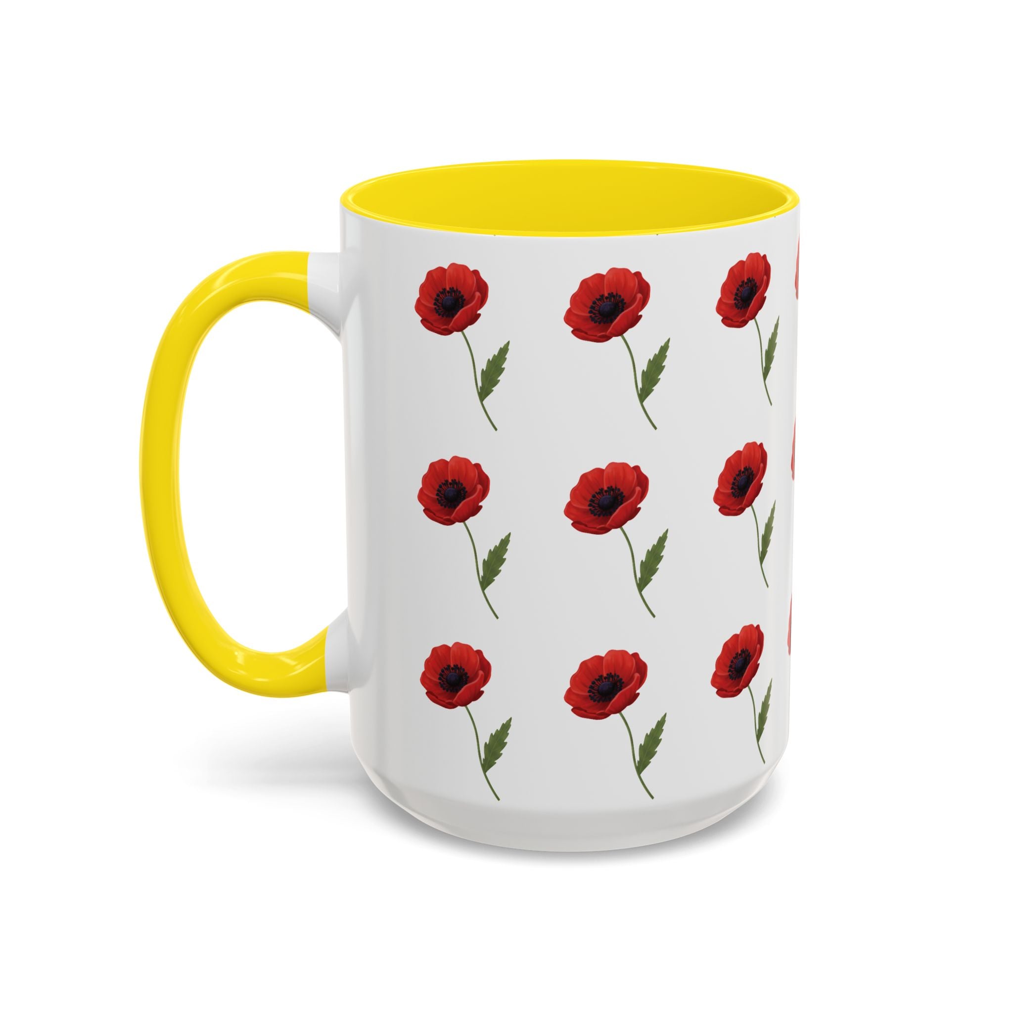 Poppy Pattern Coffee Mug — Red Floral Ceramic 11/15oz
