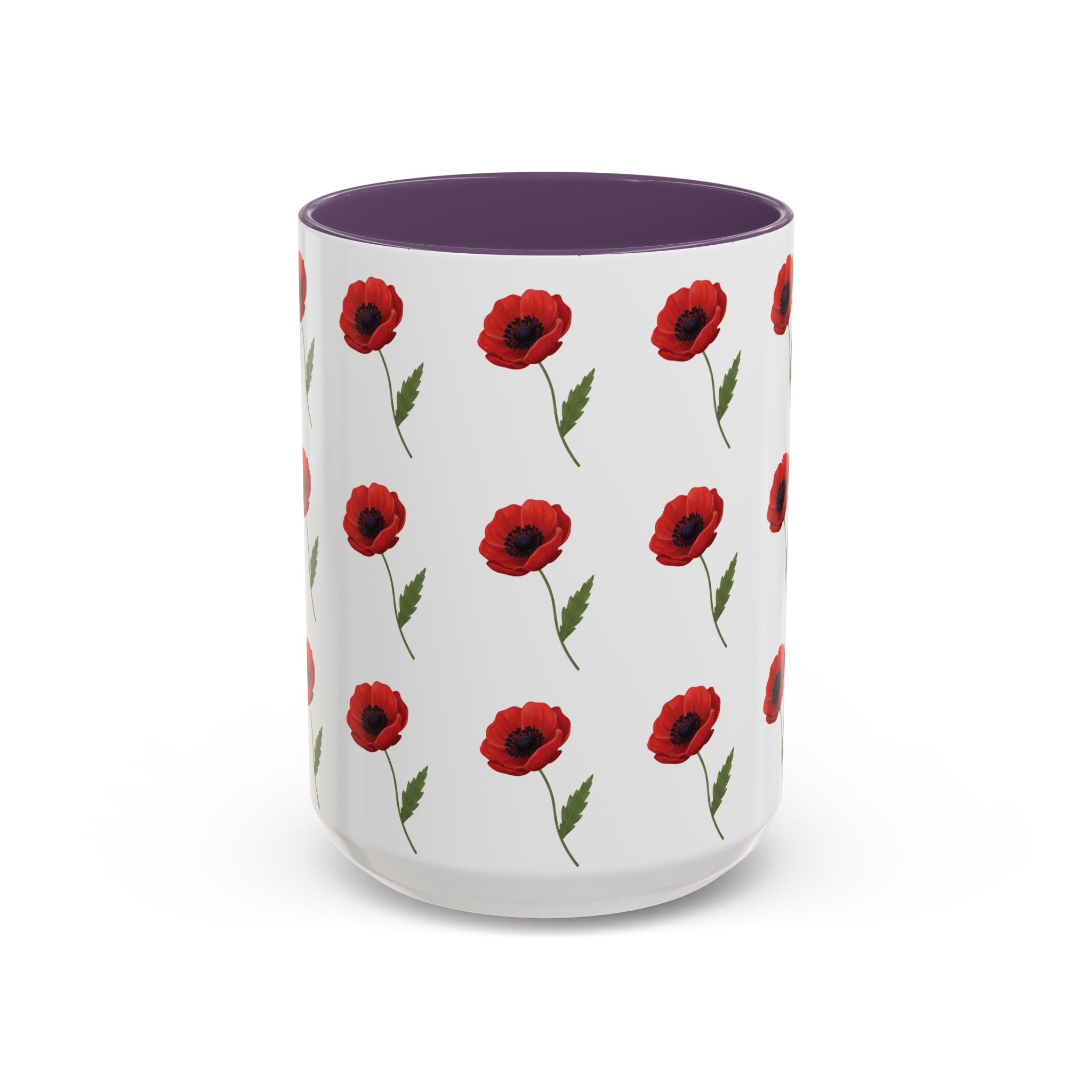 Poppy Pattern Coffee Mug — Red Floral Ceramic 11/15oz