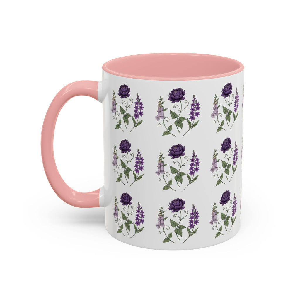 Purple Flowers Coffee Mug — Vintage Floral Cup — 11/15oz