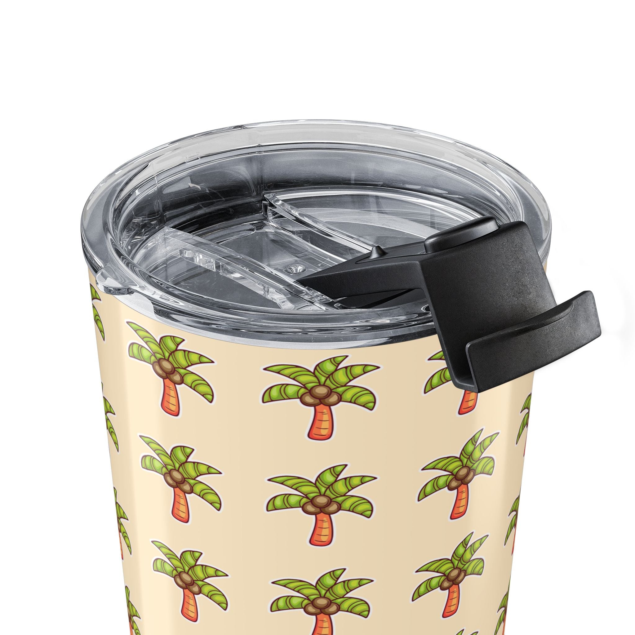 Palm Tree Pattern Tumbler — Tropical Travel Coffee Cup - Sand