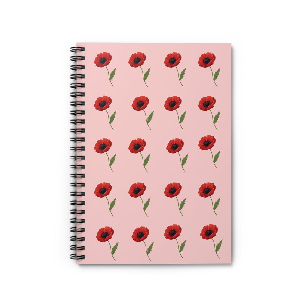 Poppy Pattern Spiral Notebook — Pink Floral Ruled Journal