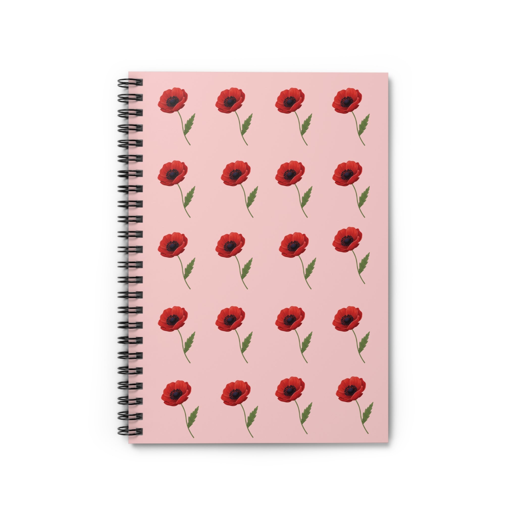 Poppy Pattern Spiral Notebook — Pink Floral Ruled Journal