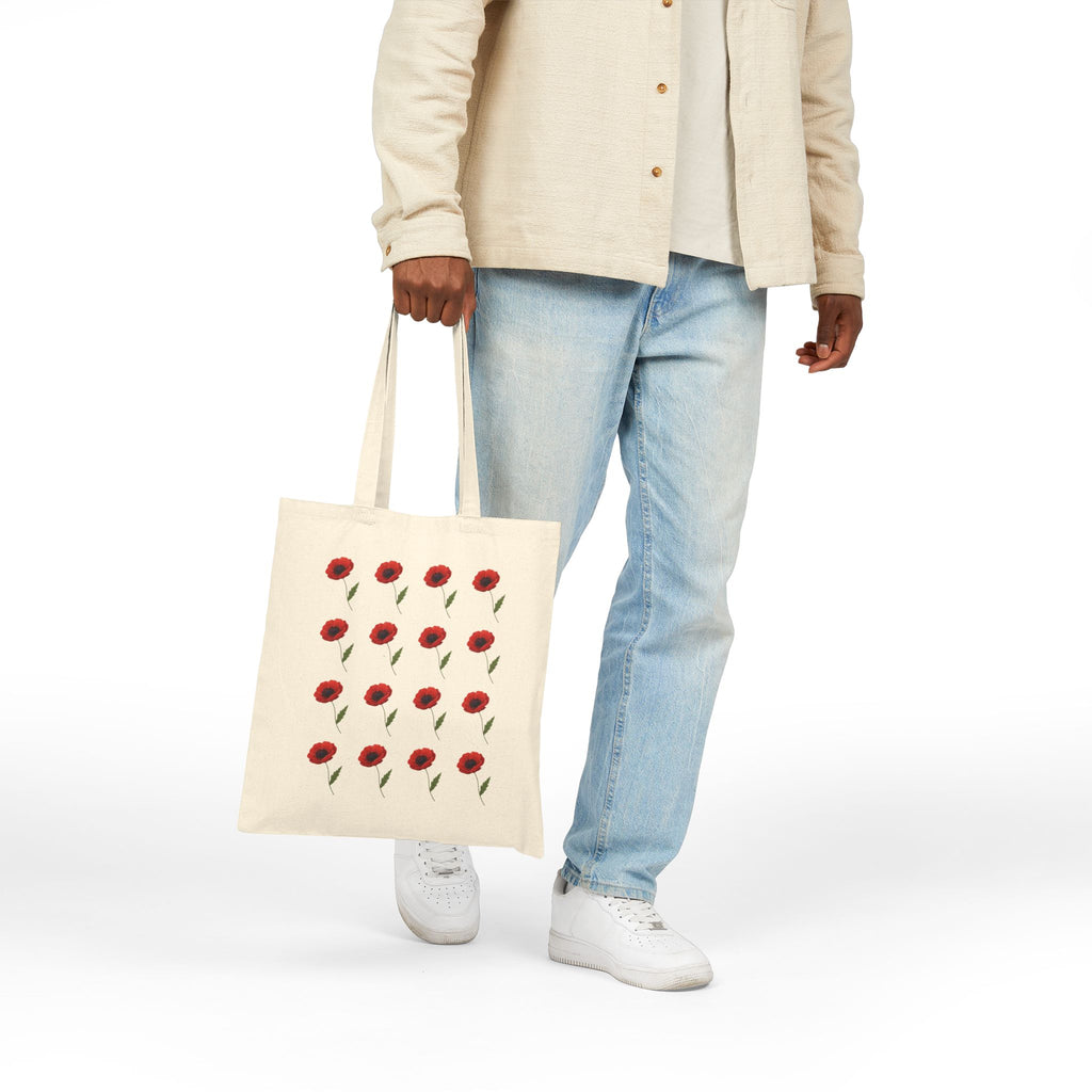 Poppy Pattern Cotton Tote Bag — Floral Canvas Tote