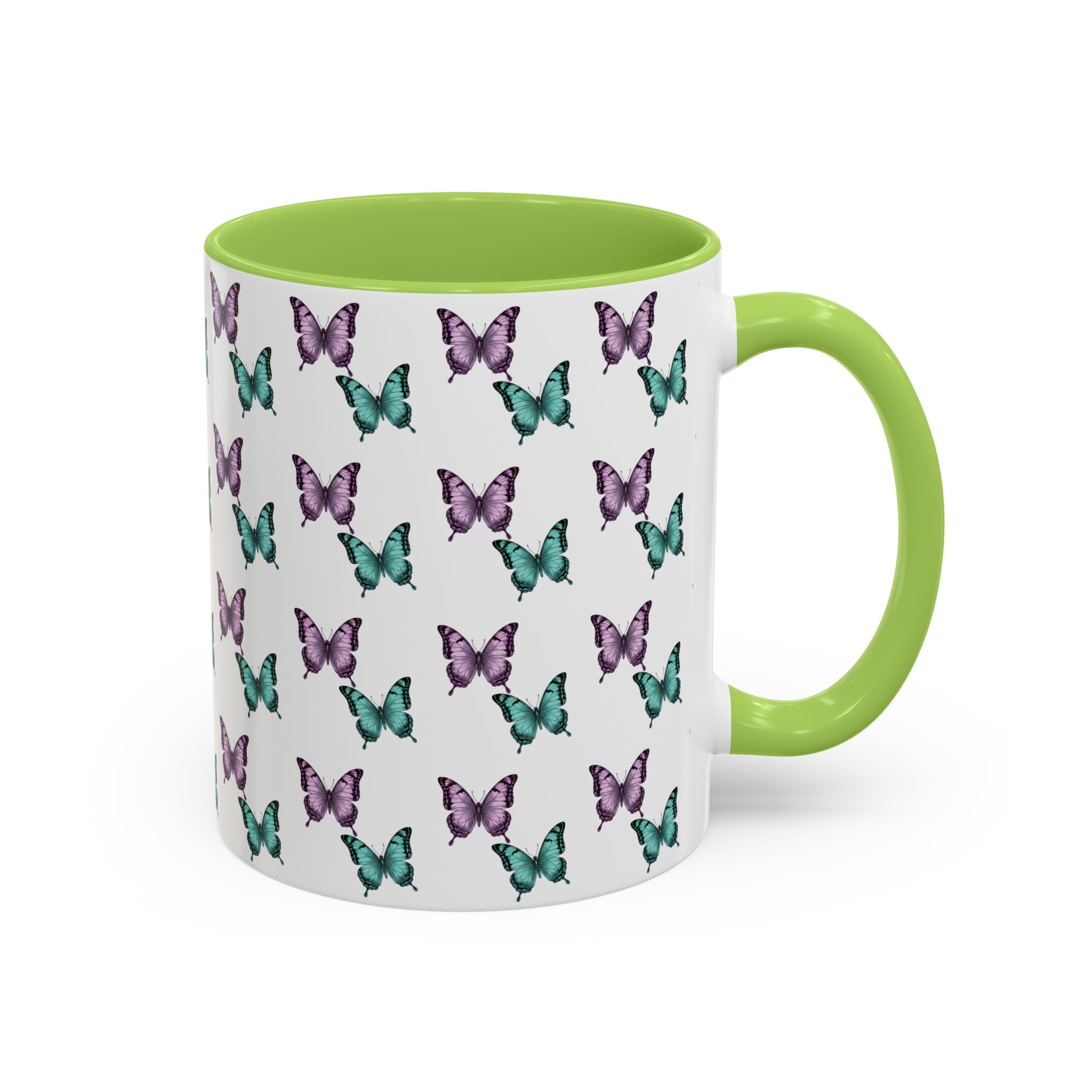 Butterfly Pattern Coffee Mug —  Purple & Turquoise Spring Ceramic Mug (11/15oz)