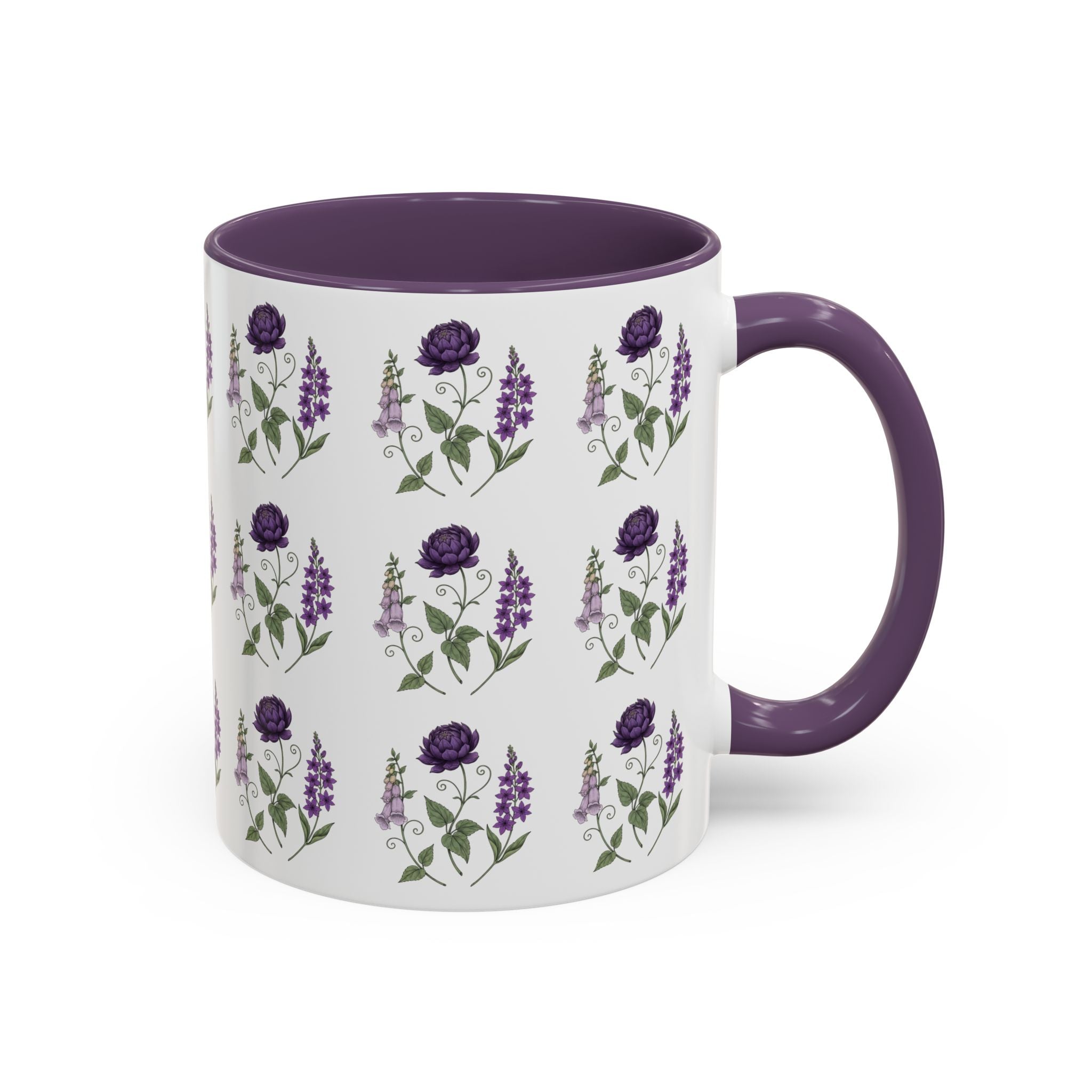 Purple Flowers Coffee Mug — Vintage Floral Cup — 11/15oz