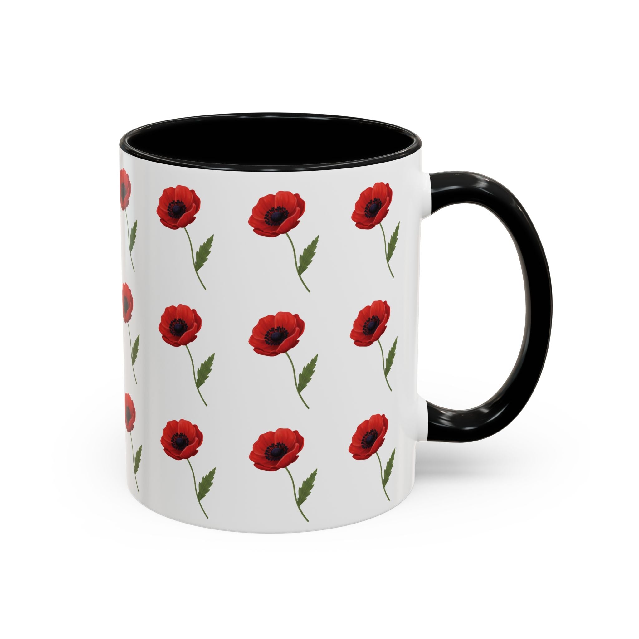 Poppy Pattern Coffee Mug — Red Floral Ceramic 11/15oz