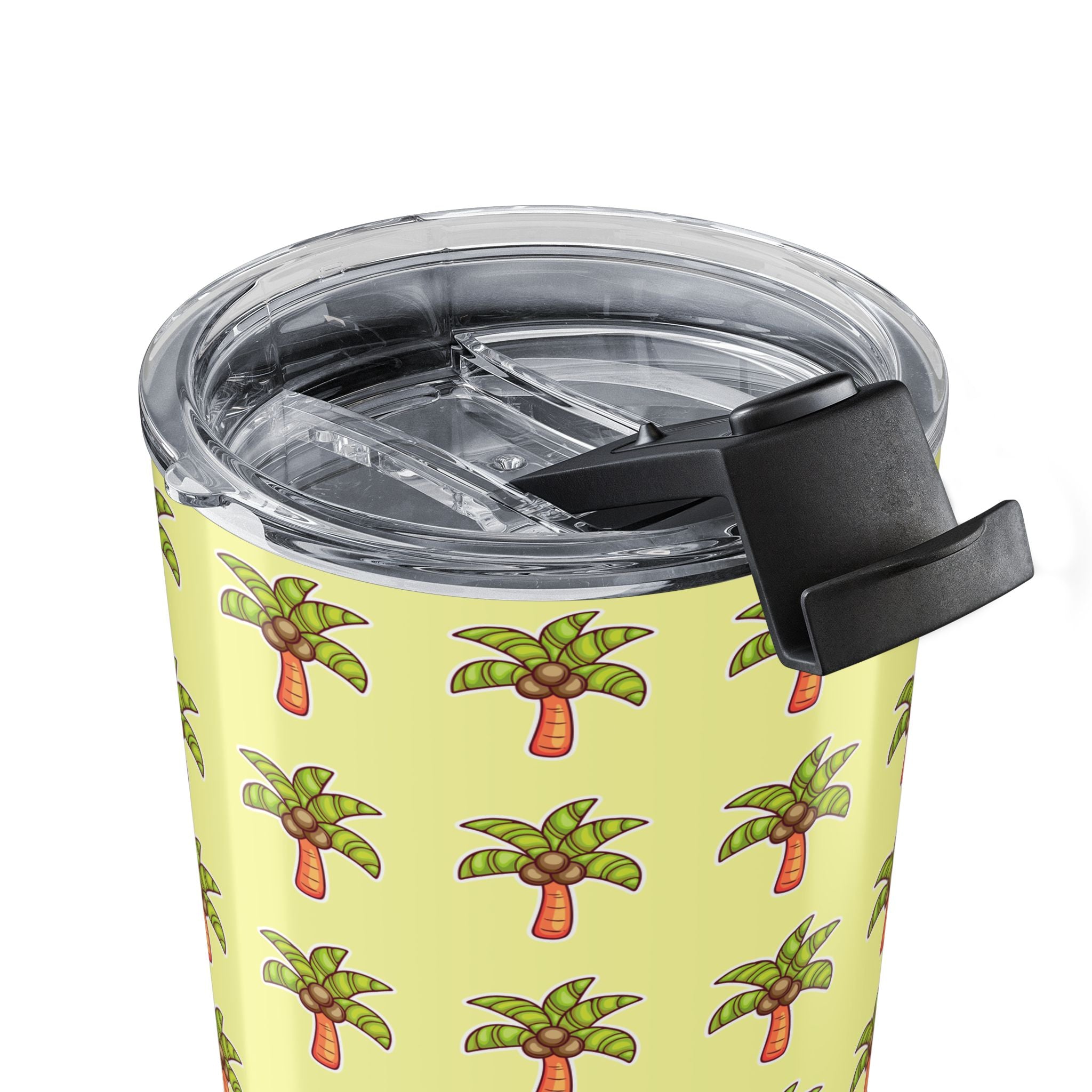 Palm Tree Pattern Tumbler — Tropical Travel Coffee Cup - Tropical Yellow